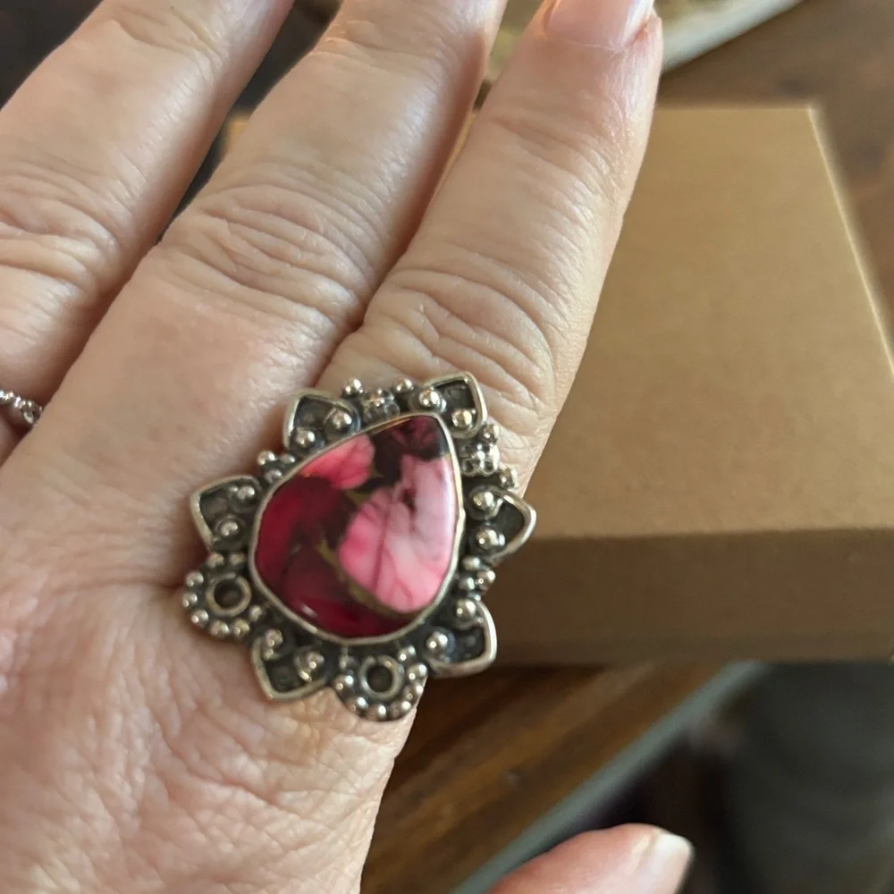 Stirling Silver Pink Dahlia Adjustable Ring